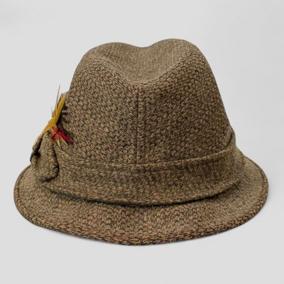 Vintage Wormser 100% Wool Fedora Hat Olive Green Belted Retro Cap Sz 7 1/8 - Picture 2 of 9